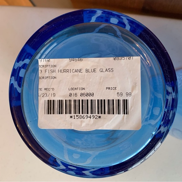 Lone Elm Studios Set of 3 Cobalt Blue Hurricane Lamps Votives Etched Fish - Picture 5 of 9